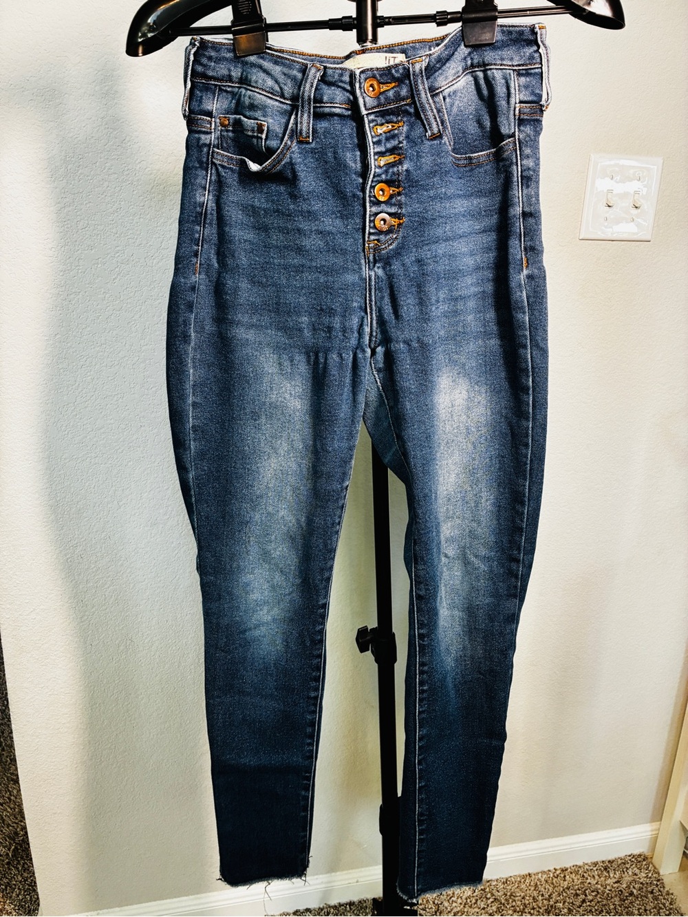 High-Rise Button-Fly Women's Jeans in Dark Blue